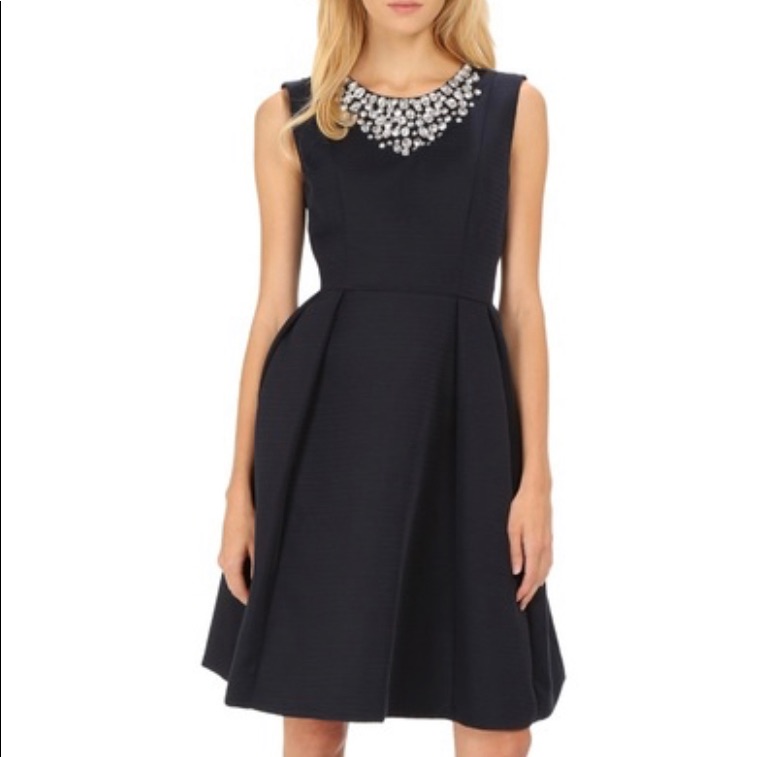 Nwts Black Satin Kate Spade Jeweled Dress